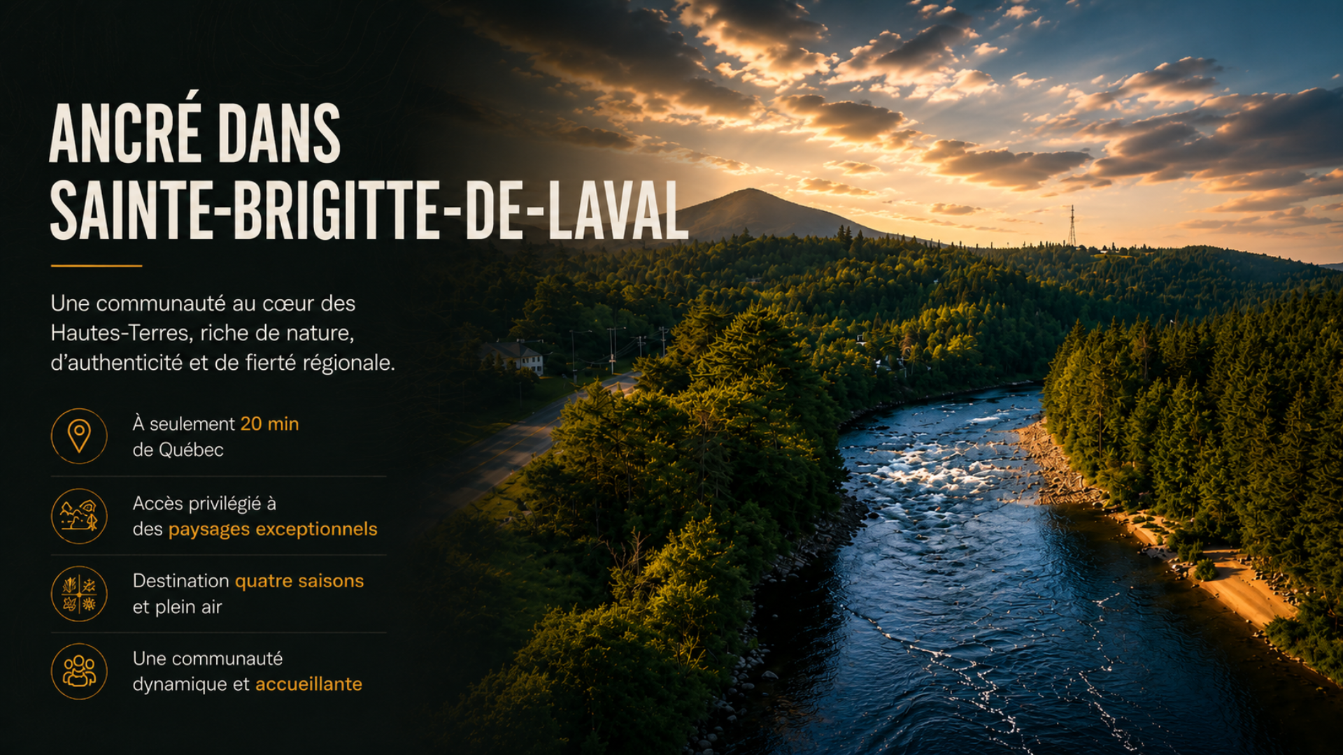 Sainte-Brigitte-de-Laval (SBDL) : rivière, forêt et montagnes — destination nature et paysages exceptionnels des Hautes-Terres.